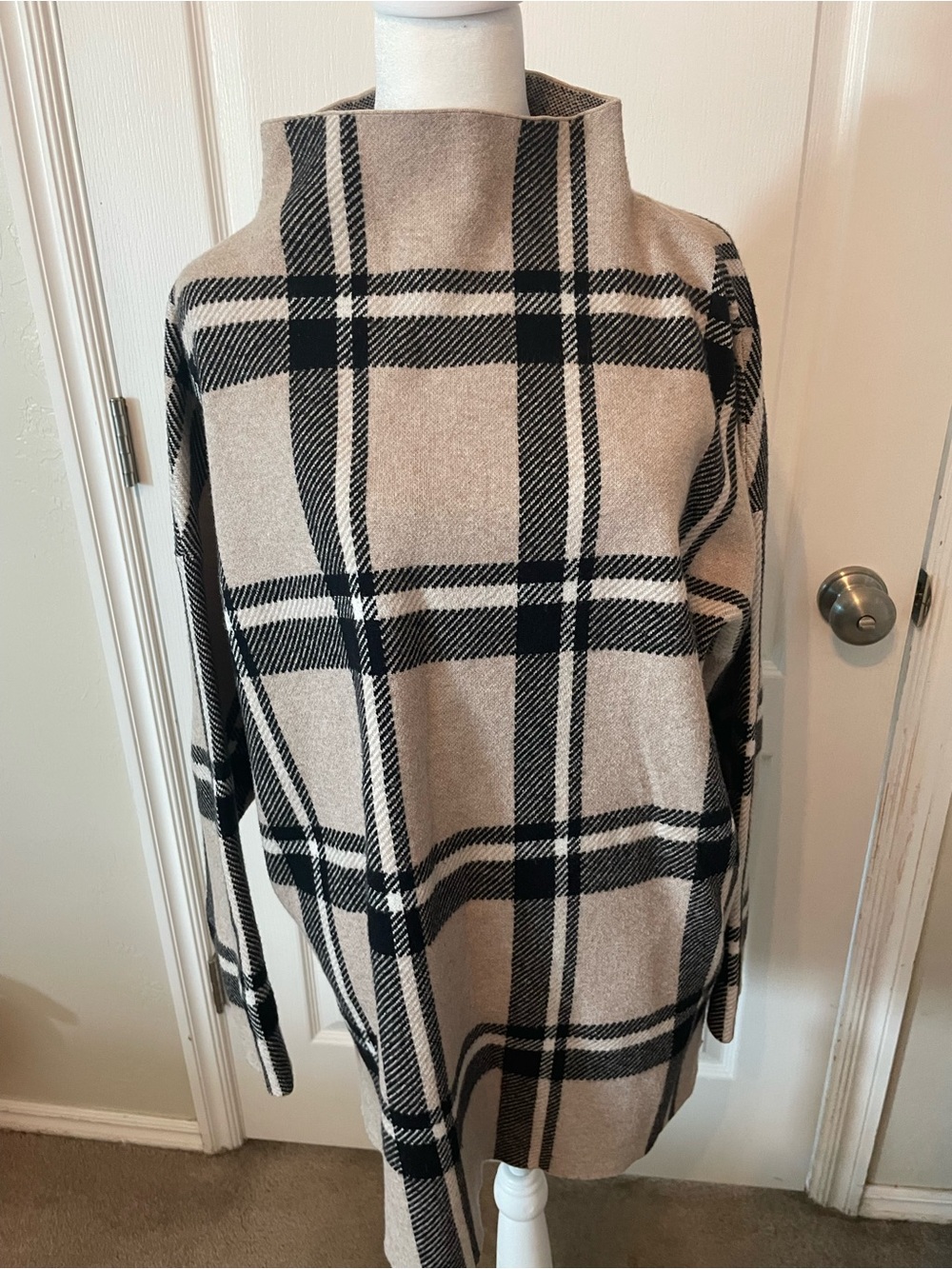 Max Studio Woman Black, Brown and White Knit Funnel Neck Sweater - Picture 2 of 12